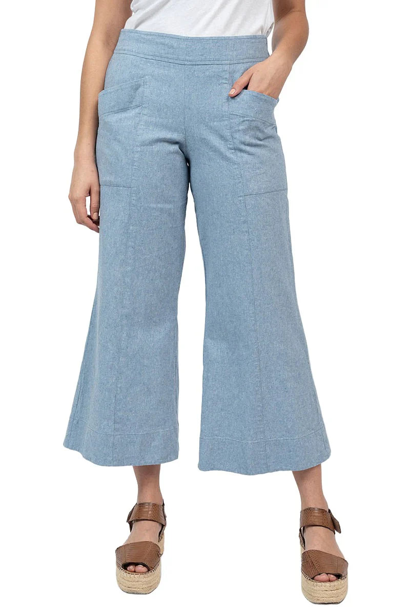 Linen Slouch Pant in Blue Denim High-Waisted Sale,