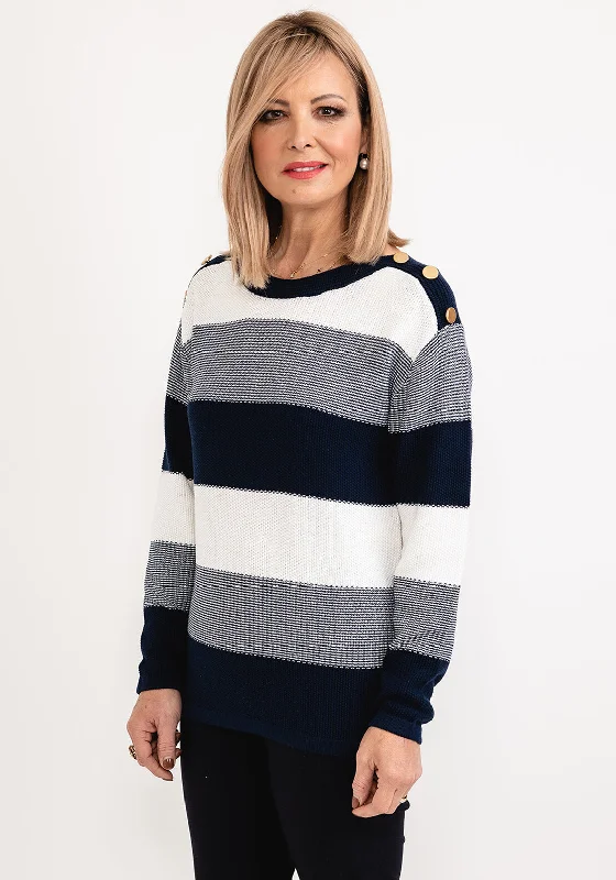 Micha Striped Knit Jumper, Navy Multi Mesh Fabric Canvas Fabric Denim Fabric