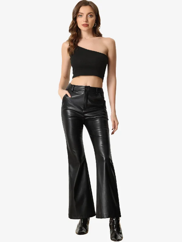 Faux Leather Flared Pants High Waist Bell Bottom PU Trousers Trousers Bestseller Popular