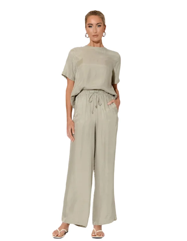 Kelly Cupro Pant Sage Green Stretch Trendy,