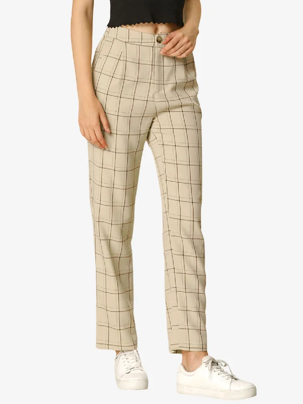 Plaid Pants Elastic Waist Casual Work Office Long Trousers Trousers Review Highly