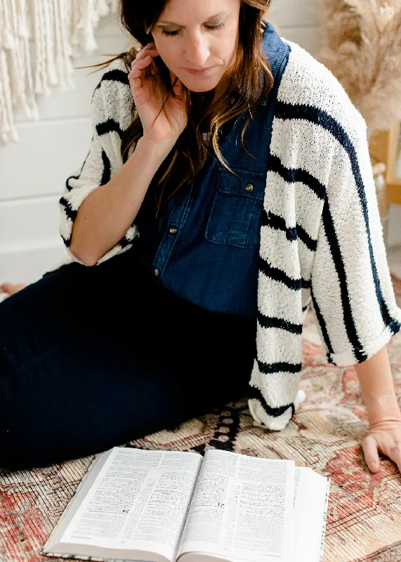 Navy + Ivory Yarn Kimono Sweater - FINAL SALE Velvet Chenille Corduroy