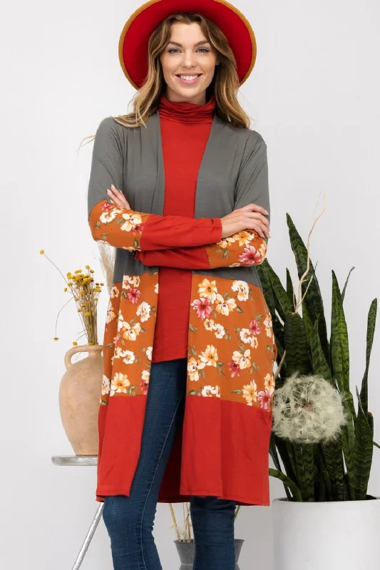 Blue Zone Planet |  Celeste Full Size Floral Color Block Open Front Cardigan Cashmere Blend Cotton Blend Poly Blend