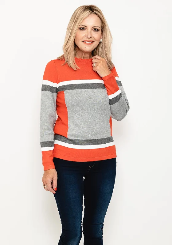 Micha Frill Neck Colour Block Sweater, Orange Multi Plaid Sweater Polka Dot Checkered