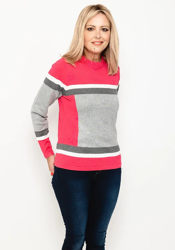 Micha Frill Neck Colour Block Sweater, Pink Multi Boxy Sweater Fitted Sweater A-Line