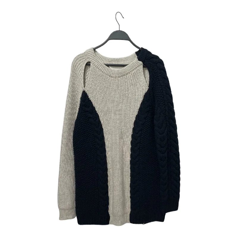 3.1 phillip lim/Heavy Sweater/M/Cotton/WHT/NAVY SIDES / OPEN COLLAR Satin Blend Silk Blend Wool Blend