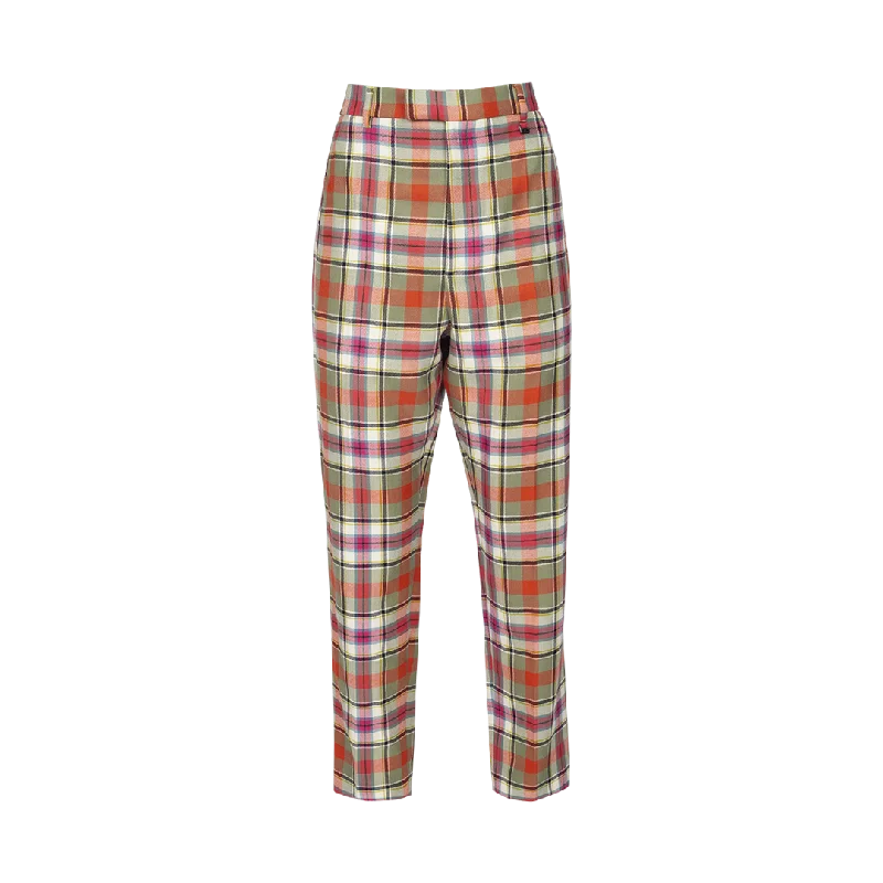 Checked Cigarette Trousers Trousers Leather Faux