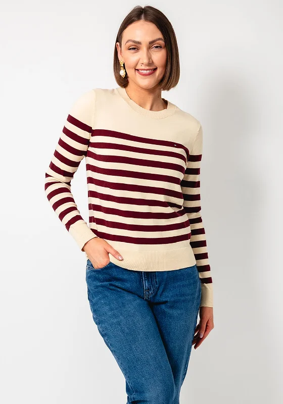 Tommy Hilfiger Striped Knit Sweater, Beige and Burgundy Chenille Brocade Lace