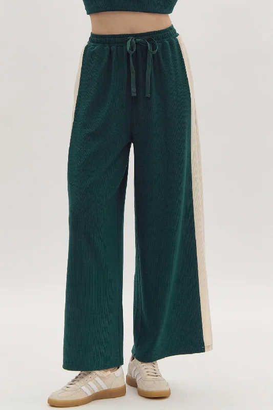 Solid Ribbed High Waisted Wide Leg Pants High-Waisted Pants,